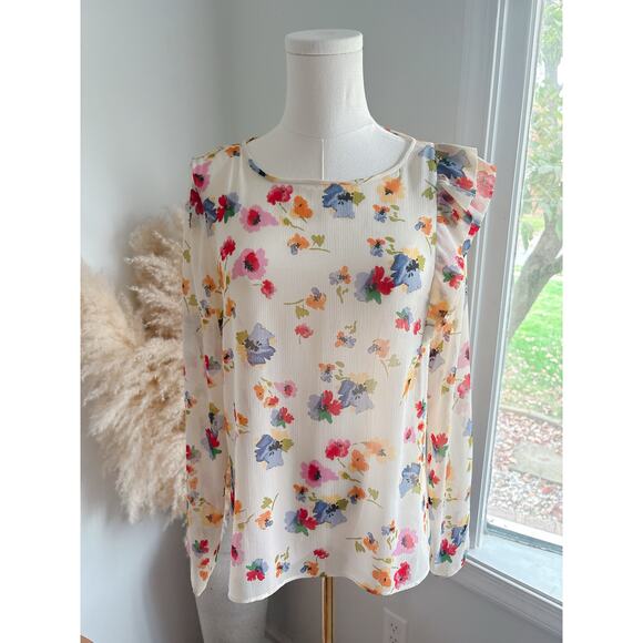 Zara Sheer Floral Ruffle Long Sleeve Blouse Women’s Medium Romantic Garden Party - Picture 1 of 9